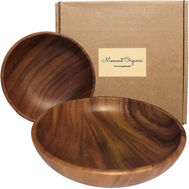 Hand-crafted Wooden Bowls Set of 2 - Pasta and Salad bowls: Lightweight and Sturdy Acacia Wood Bowls for Dinner, Salad, and Snack. Elegant Gift for Nature Lovers by Moment Organic