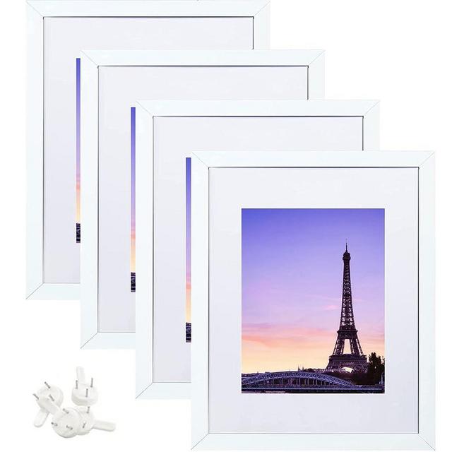 RUN HELIX Picture Frames 8 by 10 Set of 4, Display5x7 with Mat or 8x10 Without Mat, Picture Poster Frame, Picture Frames Collage Wall Decor with HD Plexiglass for Table Top,White
