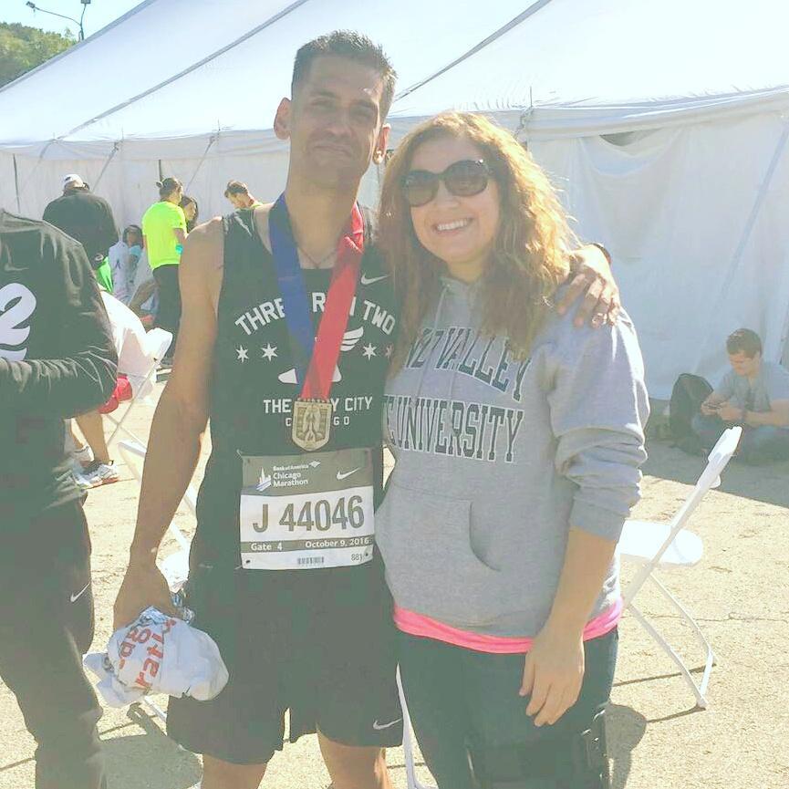 Right after Chris completed the 2016 Chicago Marathon!