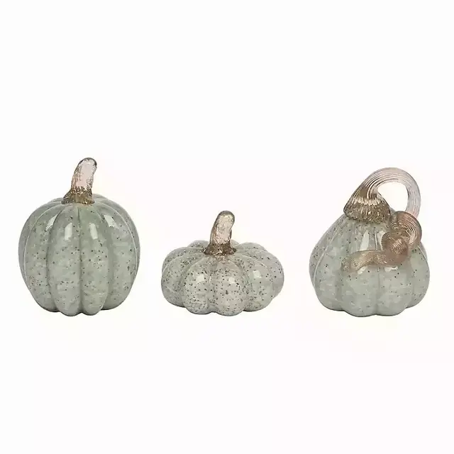 Small Green Glass Pumpkins, Set of 3