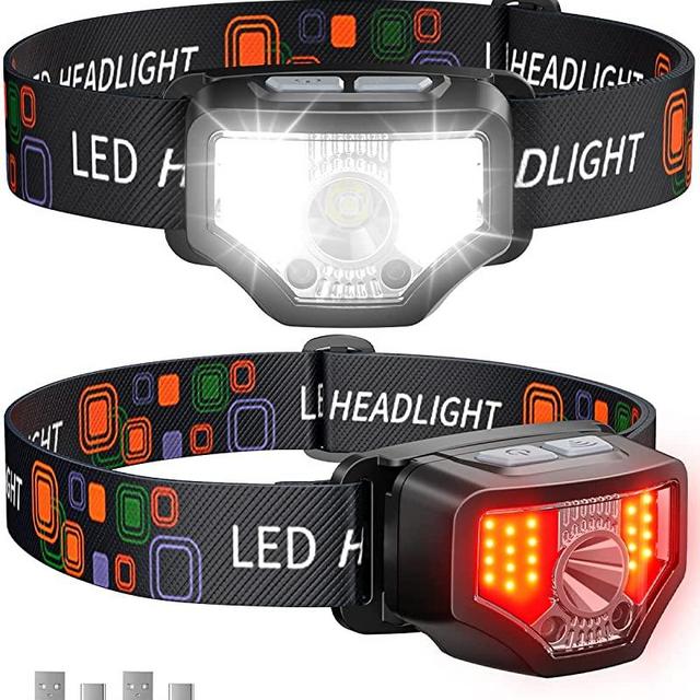 GETASI Headlamp Rechargeable 2PCS, 1200 Lumen Super Bright Head Lamp LED Flashlight with Motion Sensor for Adults and Kids- Camping Accessories Gear, Waterproof for Hiking, Running, Fishing, Cycling