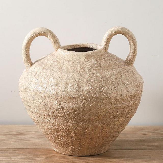 Uiddo Ceramic Flower Vase, Large Farmhouse Vases Home Decor, Handmade Rustic Vase with Handles, Decorative Flower Vase for Home Entryway Living Room Dining Table Farmhouse Office Decor(8.6inch)
