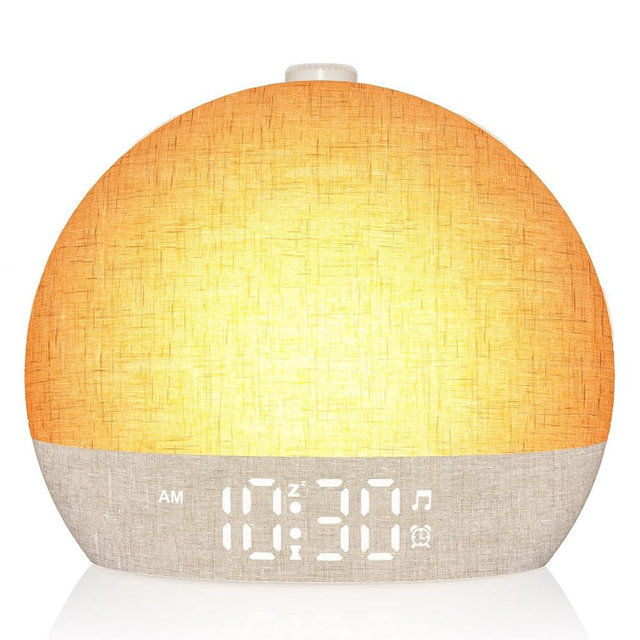 Wake Up Light Sunrise Alarm Clock, White Noise Sound Machine with 30 Soothing Sounds, Dimmable Night Lights, Sleep Aid, Snooze, Timer, Loud Alarm Clock for Heavy Sleepers Adults Kids, Ideal for Gift
