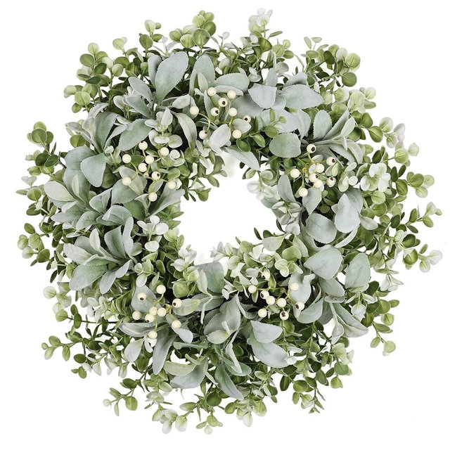 26 Inch Large Lambs Ear Wreaths for Front Door Spring Summer Lambs Leaves with White Berries, Artificial Greenery for Farmhouse Porch Wall Living Room Home Widding Decor for All Seasons Wreaths
