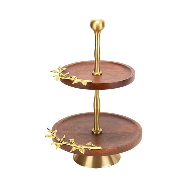 Elegance Golden Vine Wooden 2-Tiered Tray Stand - Dessert Cupcake Stand for Food Display - 8" and 10" Round Tiered Serving Tray for Coffee Bar Accessories and Rustic Farmhouse Kitchen Décor