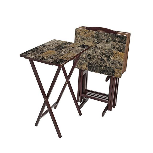 Pearington Folding Tray Table, 4-Pack, Faux Marble