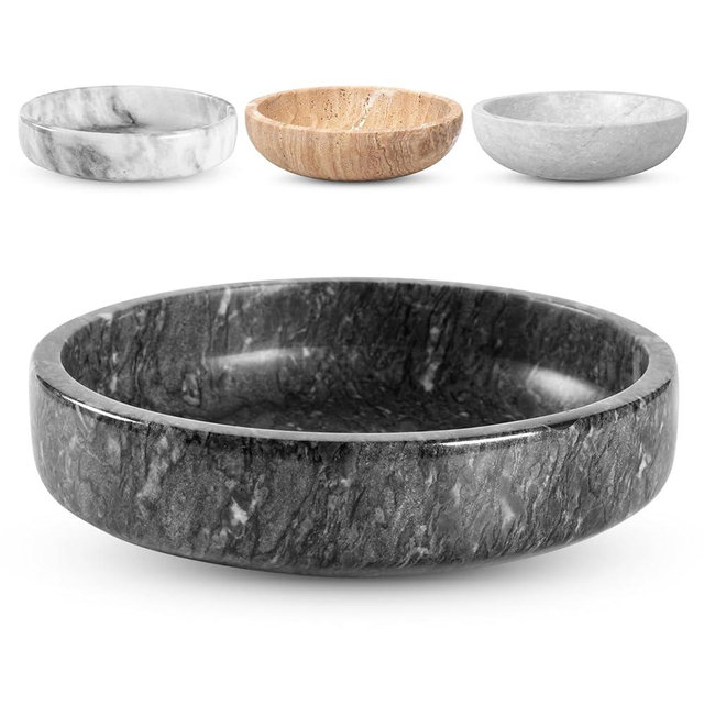 FNTSTICGOODS Marble Decorative Bowl - 7.5" Natural Black Solid Marble Centerpiece - Handmade Stone Fruit Bowl - Catch-All or Key Bowl for Kitchen - Modern Minimalist Decor