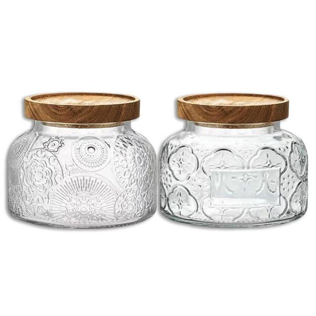 ANSQU Vintage Glass Jar with Solid Wood Lid, 25.4 FL OZ Food Storage Jar, Home Kitchen Decorative Storage Cabinet, Oatmeal, Jam, Coffee, Candy, Cookie Jar, Pet Food Jar