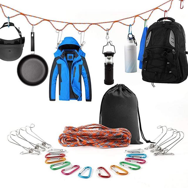 SAMIALOR Campsite Storage Strap with 12 PCS Buckles & 6 PCS Clothes Pins for Hanging Outdoor Camping Equipment | Garden Supplies Outdoor Camping Hammock&Tent Accessories