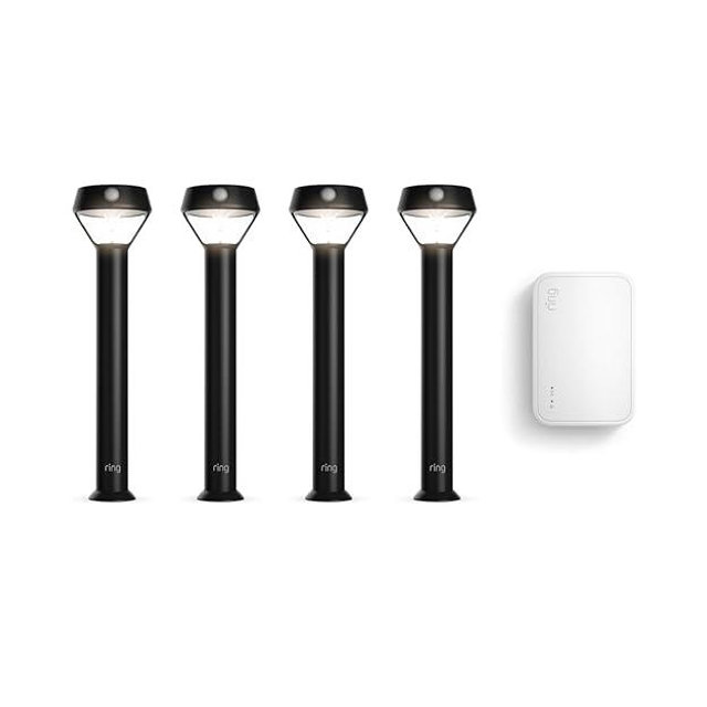 Ring Solar Pathlight 4-Pack, Black with Ring Bridge (Newest Model), White
