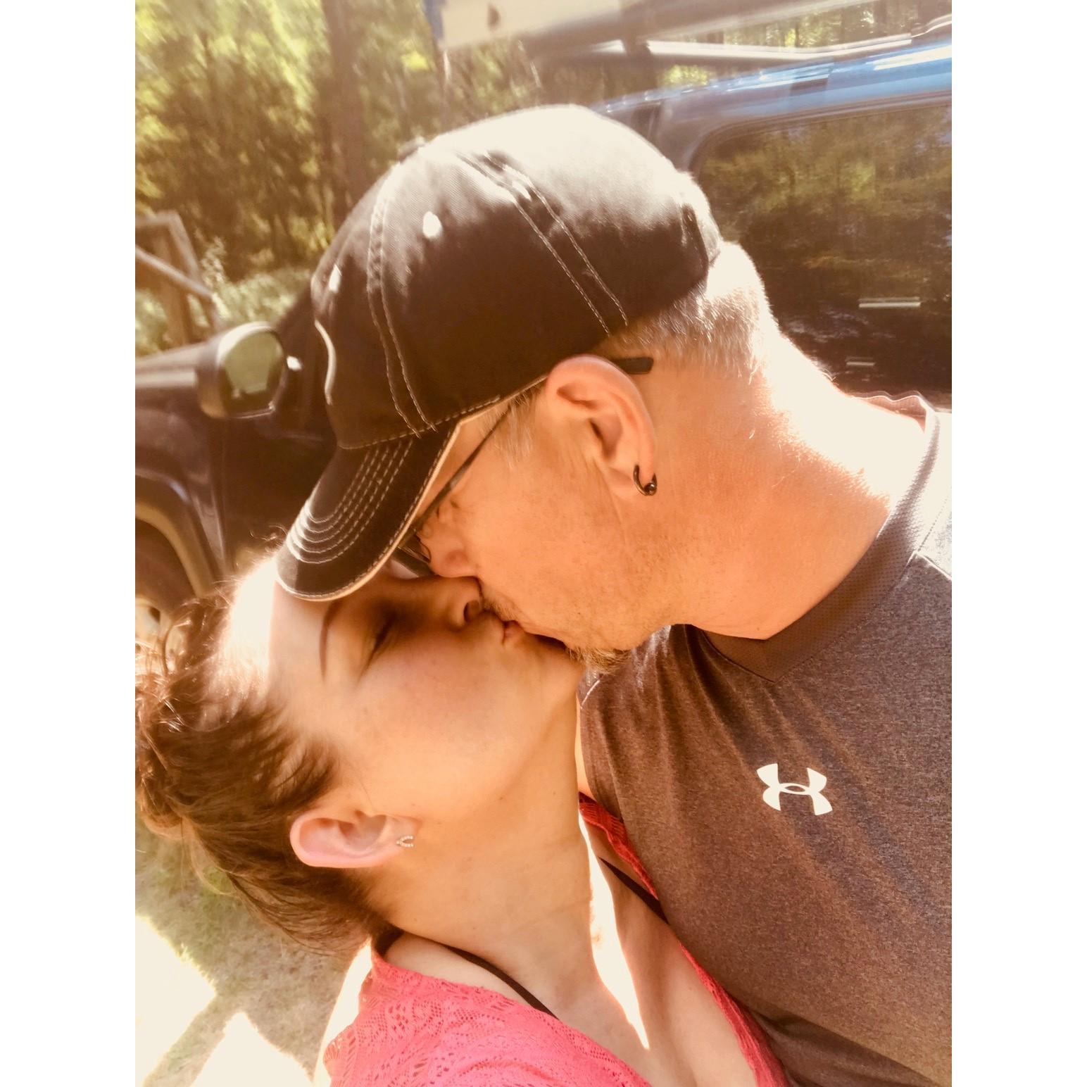 A kiss on our first trip to my Dad's cabin in Northern Michigan.