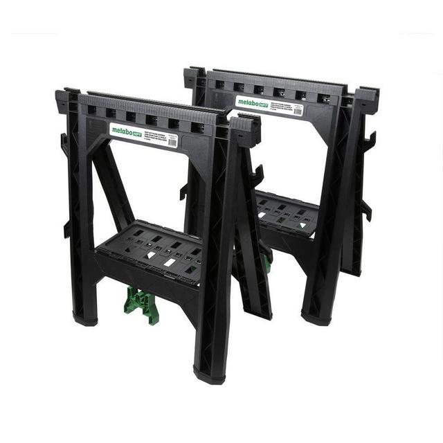 Metabo HPT 115445M Portable Folding Sawhorses, Heavy Duty Stand, 4 Sawbucks, 1,200 Pound Capacity, Built-In Cord Hooks and Shelves, 2-Pack