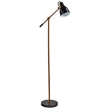 Rivet Caden Adjustable Task Floor Lamp with Bulb, 60"H, Black and Brass