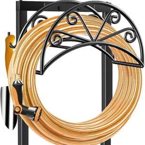 TomCare Garden Hose Holder Heavy Duty Water Hose Holder Holds 160 FT Hose 4 Spikes Hose Reel with 2 Tool Hooks Freestanding Hose Hanger Sturdy Hose Storage Stand for Outside Yard Lawn, Black