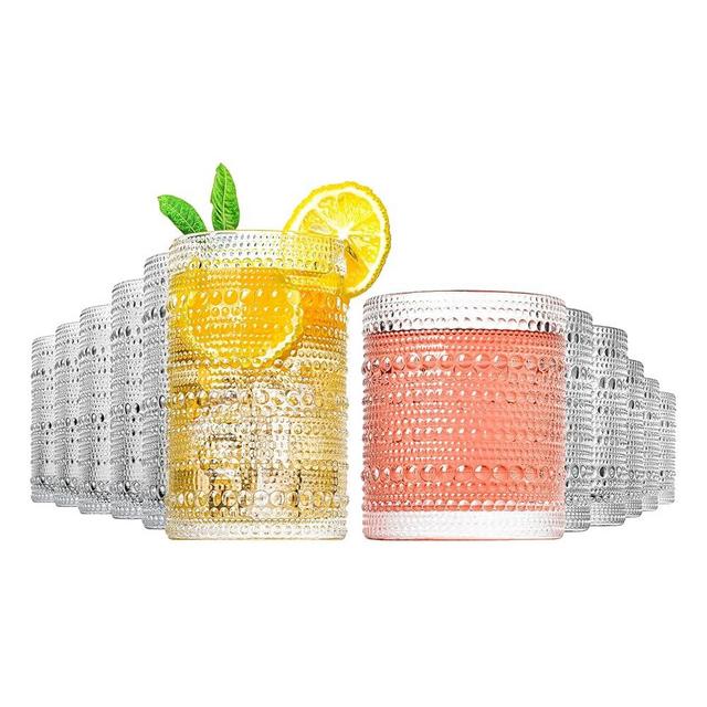 SUROQUE Vintage Hobnail Drinking Glasses 12Pcs, Glassware Drinking Glasses Set 12.8oz & 10oz Highball Glasses for Cocktails, Juice, Whisky, Water, Milk. Clear