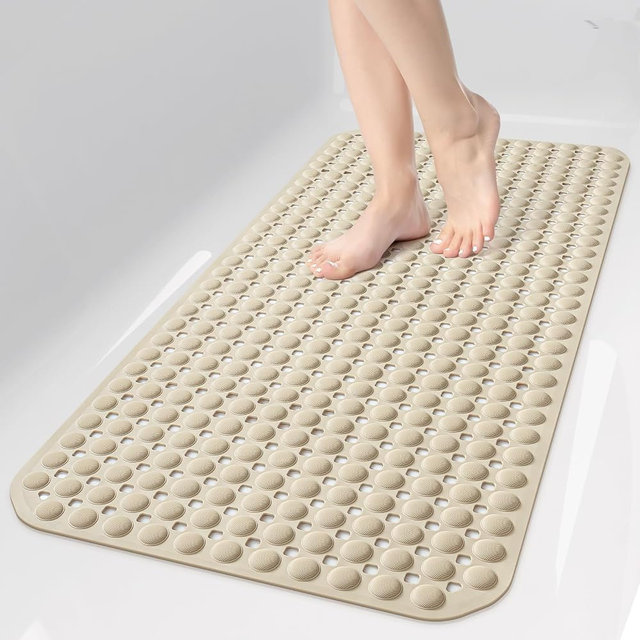 OTHWAY Bath Tub Shower Mat Non Slip, Bathtub Floor Liner Mats for Inside Shower Bathroom, Suction Cups and Drain Holes for Feet Scrubbing, Machine Washable, Soft on Feet, 35x16 Inch, Brown