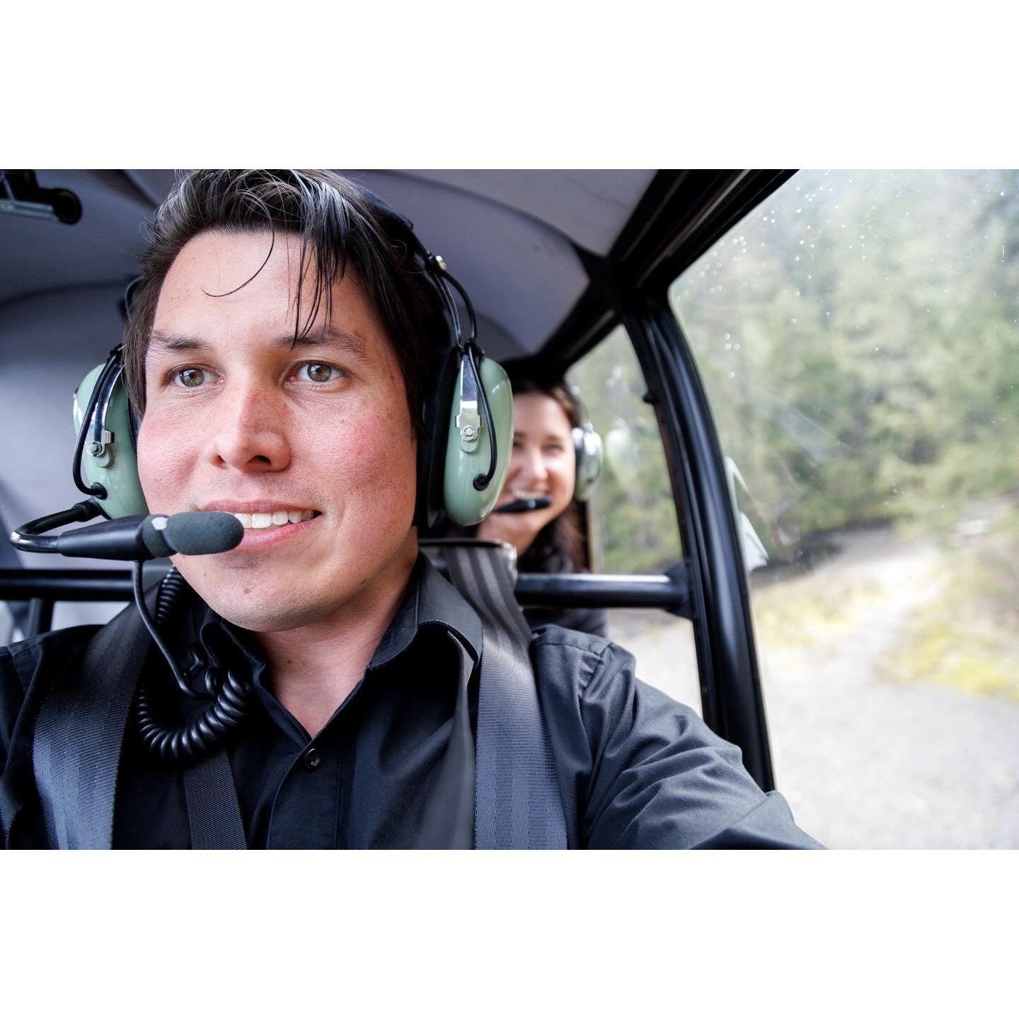 Flying high over the island of Ketchikan (nope, Christopher is not a helicopter pilot, but he sure looks like it in this photo!)