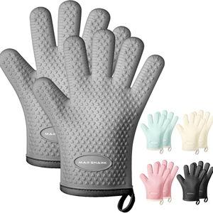 MAD SHARK Silicone Oven Mitts Heat Resistant 450 Degrees,Waterproof & Non-Slip Oven Gloves with Fingers,Cotton Lined Silicone Oven Gloves Kitchen Mitts for Baking Cooking Barbecue,Women,Oven (GREY1)