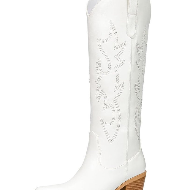 Pasuot Western Cowboy Boots for Women - Knee High Wide Calf Cowgirl Boots, Slip On Pointed Toe Chunky Heel Fashion Retro Classic Pull On Tall Boot for ladies Party concert