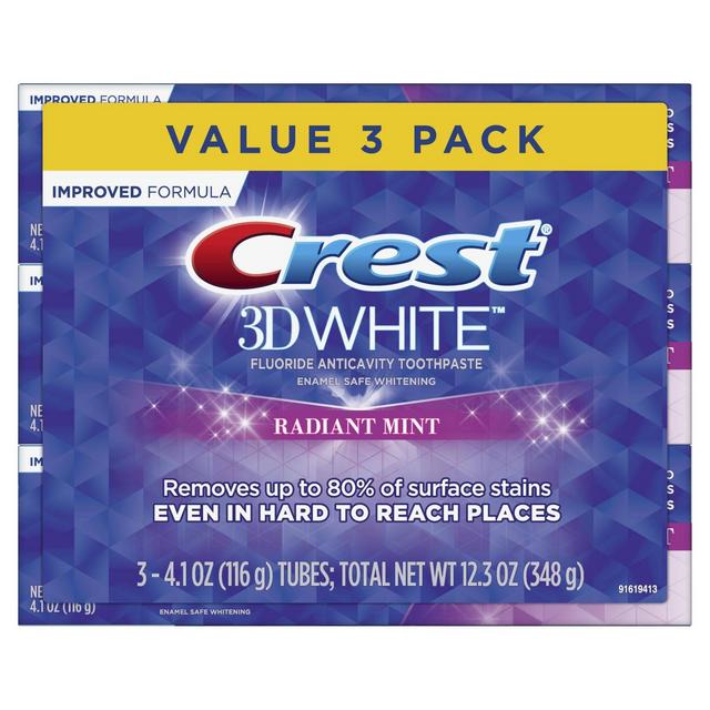 Crest 3D White Whitening Toothpaste, Radiant Mint, 4.1 oz, Pack of 3