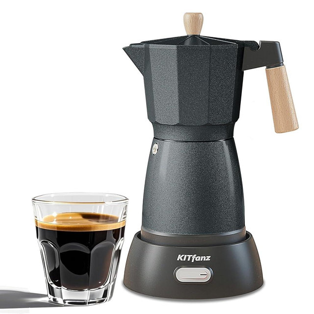 KITfanz Electric Espresso Coffee Maker, Italian Coffee Pot, Electric Moka Pot, Cuban Coffee Maker, Portable Cafeteras Electricas Espresso Makers with Detachable Base 3 or 6 Cup (Grey)