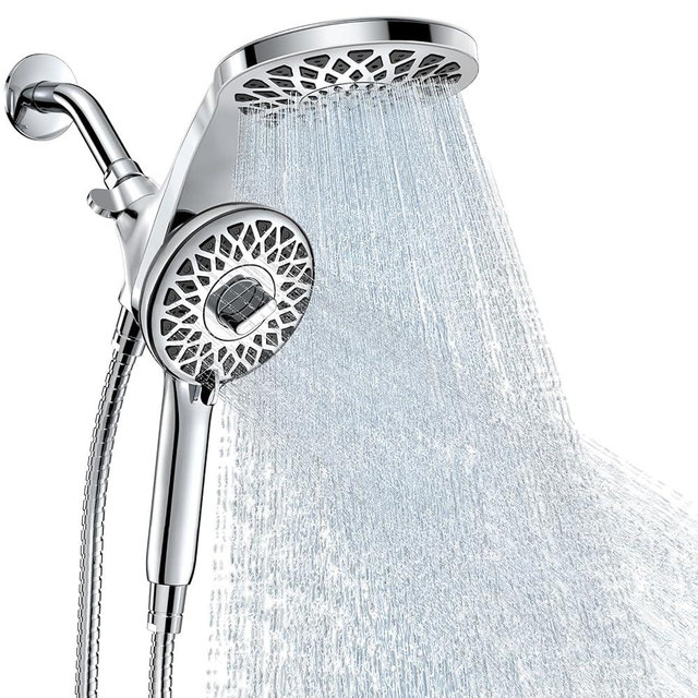 Newfinde High Pressure Rain Shower Head with Handheld Spray Combo: Detachable Dual Shower Head with 10 Sprays Modes - Upgrade Knob Spray Mode Selector and Magnetic Guidance Docking System