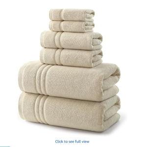 REDKISS Beige Towels Set 6 Piece Cotton Towel Sets with 2 Bath Towels, 2 Hand, 2 Washcloths, 650GSM Hotel Quality, Soft, Highly Absorbent Towels for Bathroom Gym, Ideal Everyday Use