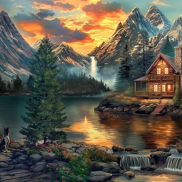 Prime Time Puzzles 1000 Piece Jigsaw Puzzle for Adults - Mountain Cabin by a Lake - Challenging Puzzle Perfect for Game Nights - 1000 Piece for Adults. 20x27 inches