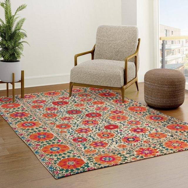 Kermina Suzani Uzbekistan Embroidery Print Rug