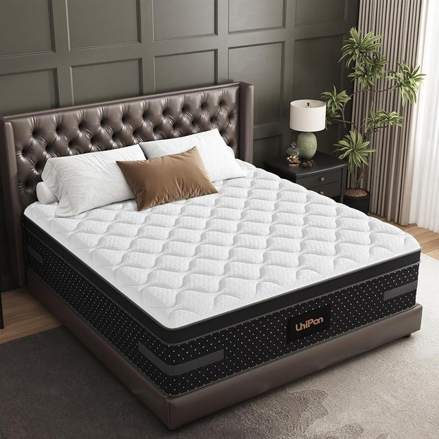 UniPon 12 inch Firm Queen Mattress -Premium Hybrid Mattress in a Box with Back & Lumbar Support, Pocket Spring Bed for Couples, 365 Night Trial CertiPUR-US Certified