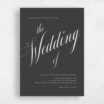 Dark Charcoal, Black Wedding Invitation - Dametta Classic