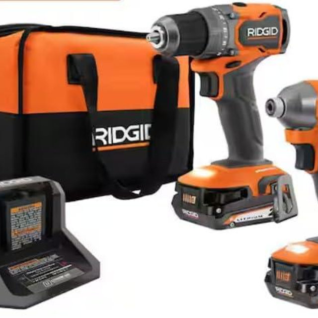 RIDGID 18V SubCompact Brushless 2-Tool Combo Kit with Drill/Driver, Impact Driver, (2) 2.0 Ah Batteries, Charger, and Tool Bag