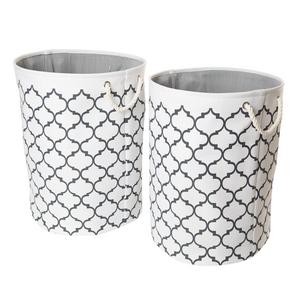 Seville Classics Large Round Fabric Laundry Hamper, Set of 2, Moroccan Lattice Print