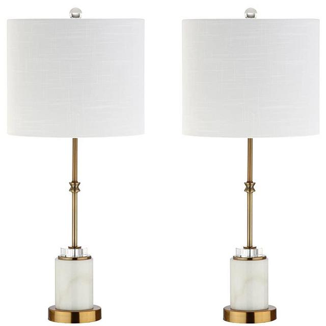 JONATHAN Y JYL5003A-SET2 Harper 27" Marble/Crystal LED Table Lamp Modern,Contemporary,Glam for Bedroom, Living Room, Office, College Dorm, Coffee Table, Bookcase, Brass(Setof2)
