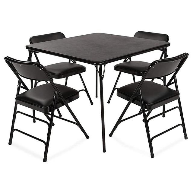 EventStable Titan Series Folding Card Table and Black Vinyl Metal Folding Chair Set - 5 Pieces (Black Vinyl)