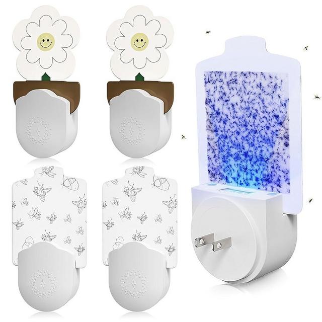 4 Pcs Flying Insect Trap Plug-in Fruit Fly Traps Indoors for Home Mosquito Trap, Gnat Traps for House Indoor for Home Office with Non-Toxic Night Light UV Attractant Catcher Includes 20 Sticky Refills
