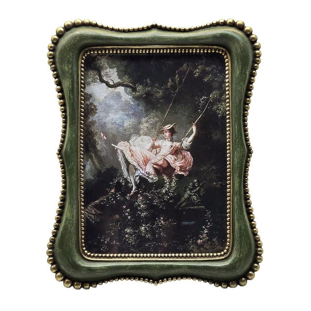 YULINK 5x7 Vintage Picture Frame, Antique Green Ornate Photo Frame, for Tabletop and Wall Display, Decorative Retro Home Decor, Old Fashioned Photo Gallery Art