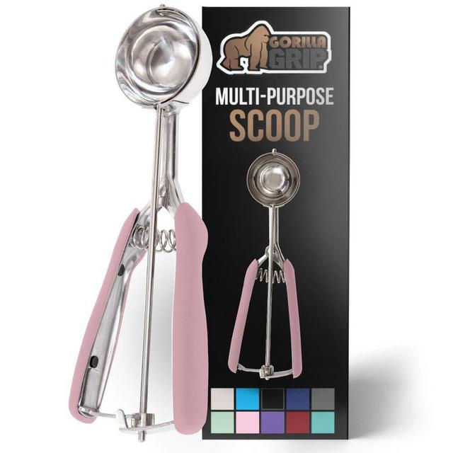 Gorilla Grip Premium Stainless Steel, Spring-Loaded Scoop for Fruit, Cookie and Ice Cream, Easy Squeeze and Clean Release, Comfortable Handle, Medium, 2 TBSP Scooper Size 30, Uniform Portions, Pink