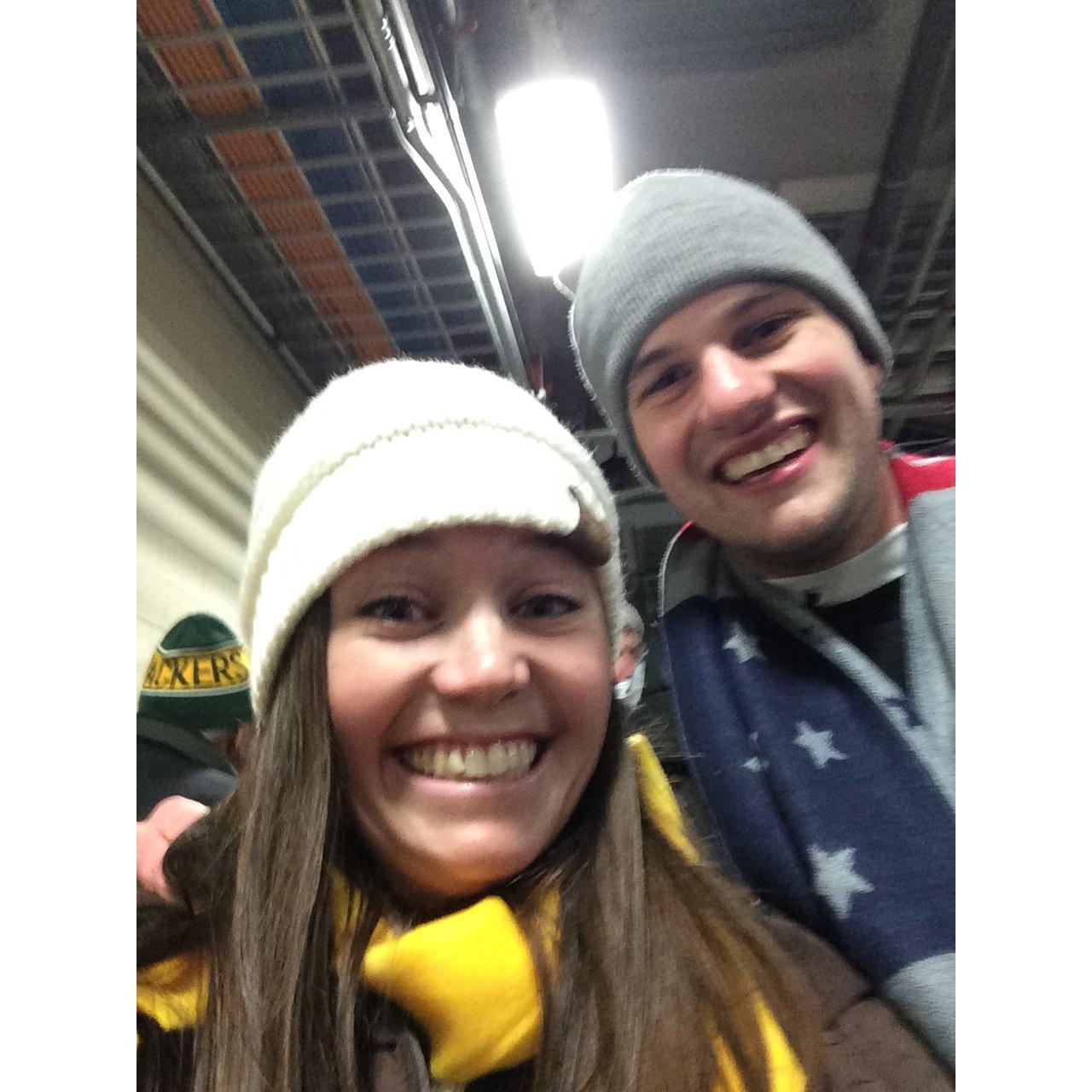 Our 15 minutes of fame when we got to hold the flag during the national anthem at the Packer game! 12/2014