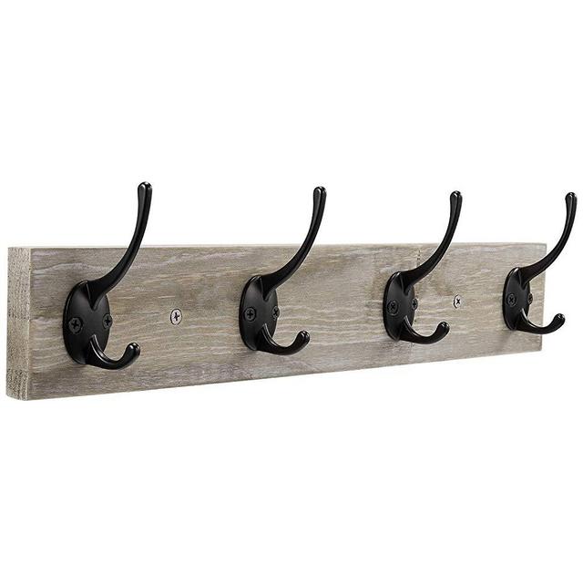 Wall Mounted Coat Rack,Sageme Wooden Entryway Vintage Rustic Coat Rack Hat Hanger Rack Zinc die-cast 4-Hook Rail for The Entryway, Bathroom, Bedroom, Kitchen, Mudroom Pinewood Alloy 4-Hook