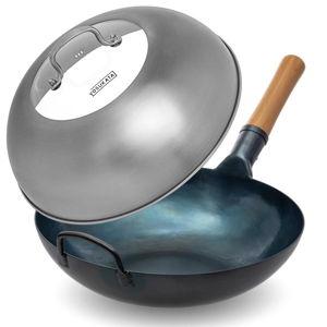 Blue Carbon Steel Wok 13.5-inch + Stainless Steel Wok Lid