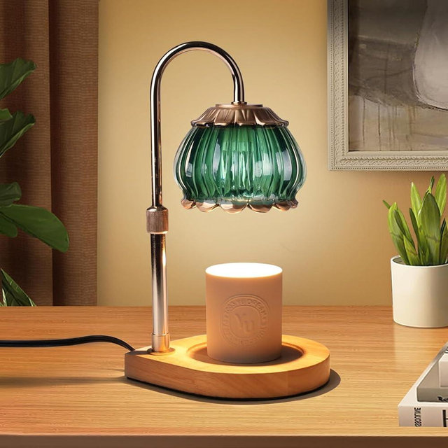 Candle Warmer Lamp with Timer,Dimmable Candle Warmer Light Adjustable Height Warmer Glass Lantern, Gifts for Women House Warming New Home Bedroom Decoration,Green