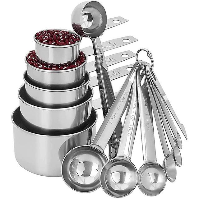 OWOXER 13 Piece Measuring Cups and Spoons Set, 5 Measuring Cups, 6 Stainless Steel Measuring Spoons, 1 Metal Measuring Spoons with Clip, and 1 Levele, Kitchen Gadgets for Cooking & Baking