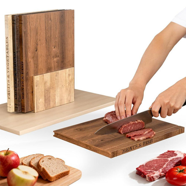 Book Cutting Board Set - 3pcs Wooden Book Cutting Boards, 100% Acacia Wood Food Safe Non-Slip Chopping Boards, Suitable For Home Kitchen Countertop Decoration