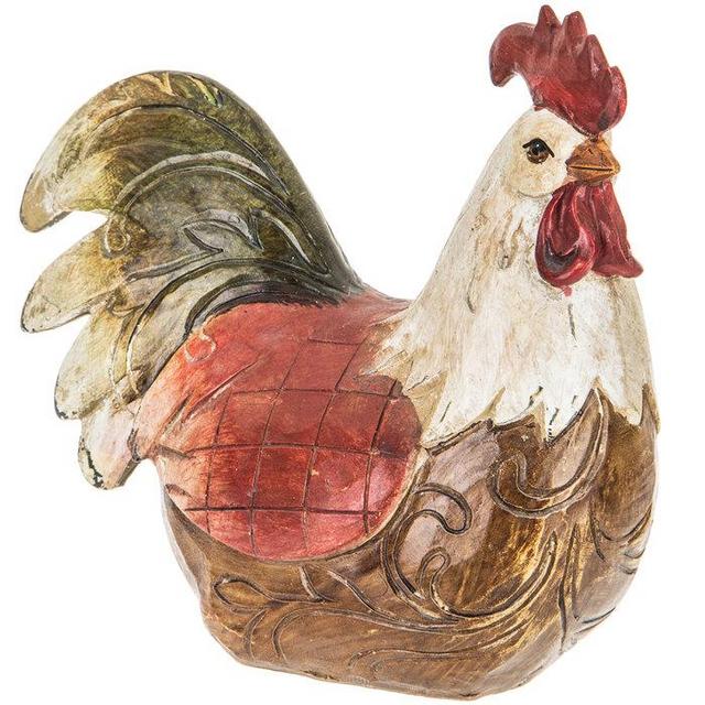 Brown, Green & Red Carved Sitting Rooster