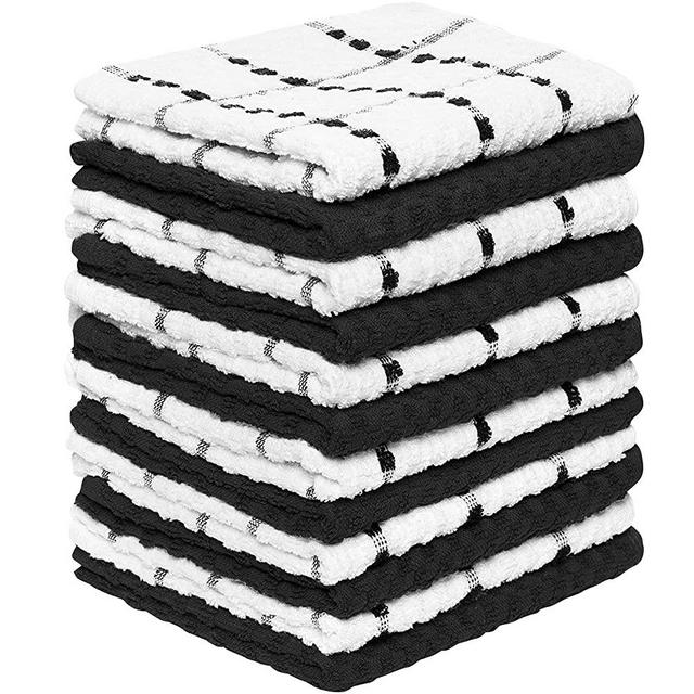 Zeppoli Kitchen Towels 12 Pack - 100% Soft Cotton - Dish Towels for Kitchen - Hand Towels for Kitchen 15" x 25" - Dobby Weave - Black Dish Towels for Drying Dishes - Super Absorbent Cleaning Cloths