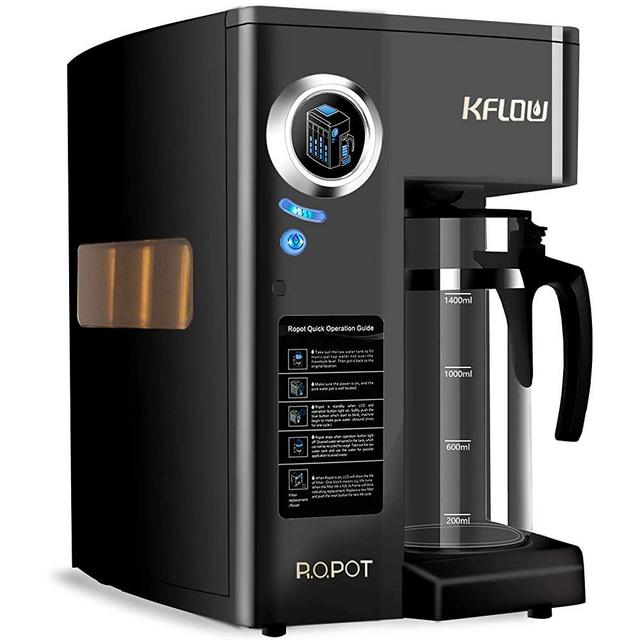 KFLOW Countertop RO Water Filter, Reverse Osmosis Water Filter System, Tankless Water Purifier with 4-Stage Multi Filtration Tech and Filter Life Monitor, Zero Installation (KFL-ROPOT-180-Black)