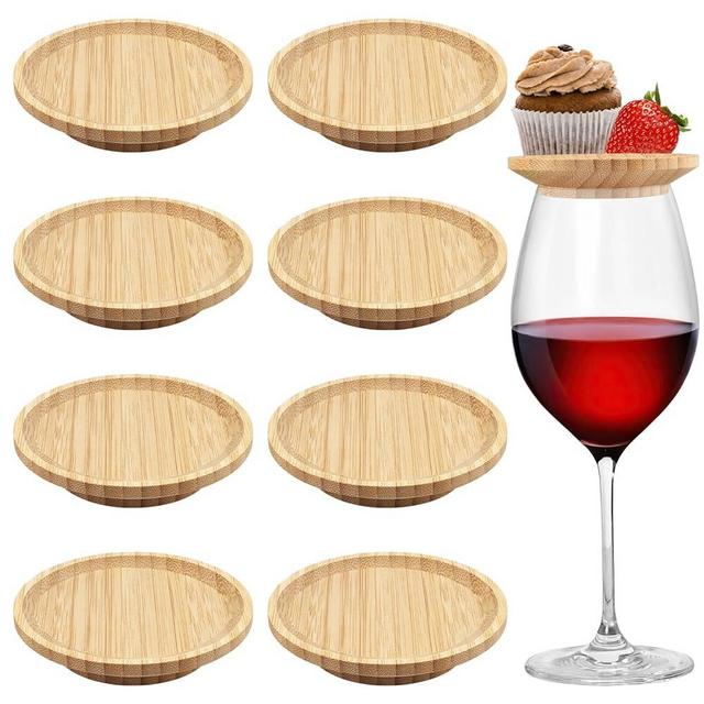 8 PCS Wine Glass Charcuterie Topper, Mini Charcuterie Boards for Wine Glass, Bamboo Wine Glass Covers for Outdoor to Keep Bugs Out