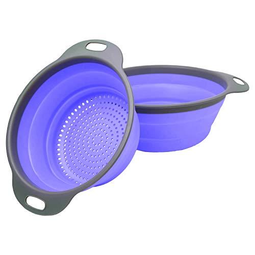 Colander Set - 2 Collapsible Colanders (Strainers) Set By Comfify - Includes 2 Folding Silicone Strainers Sizes 8" - 2 Quart and 9.5" - 3 Quart - Purple and Grey