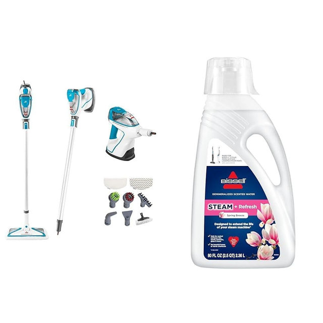 Bissell 2075A Powerfresh Slim Steam Mop + Bissell Spring Breeze Steam Water 80oz